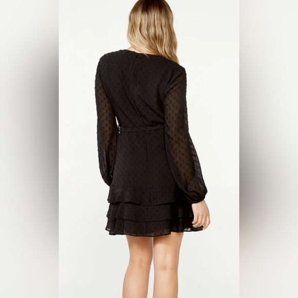 BARDOT Triple Frill Long Sleeve Polka Dot, Chiffon Mini Dress, Black, SZ 16 - Picture 3 of 11